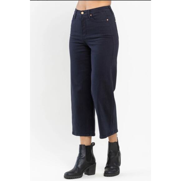Judy Blue Navy High Waist Cropped Tummy Control Garment Dyed Jeans Size 18W - Picture 1 of 13